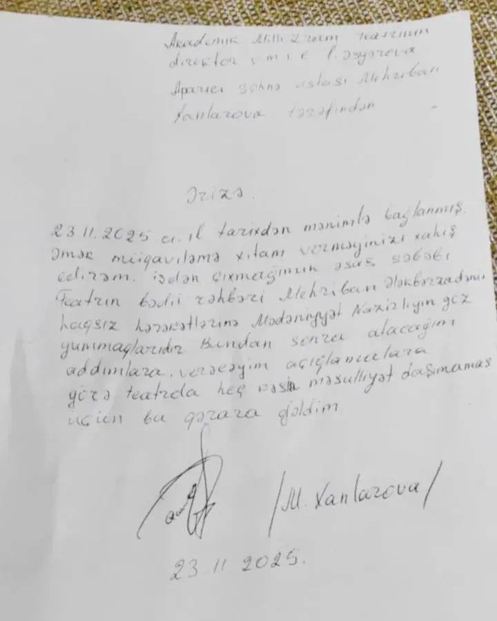 Mehriban Xanlarova istefa verdi: ərizəsində bunları yazdı - FOTO 2 Mehriban Xanlarova istefa verdi: ərizəsində bunları yazdı - FOTO