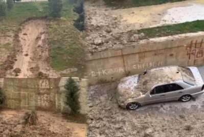 Bakıda torpaq sürüşməsi... - VİDEO