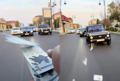 Toy karvanında “avtoş”luq edib manatları yola səpdilər - VİDEO 34 Toy karvanında “avtoş”luq edib manatları yola səpdilər - VİDEO