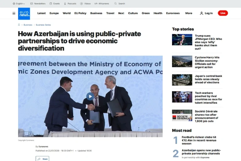 "Euronews" Azərbaycanda dövlət-özəl tərəfdaşlığının inkişafı ilə bağlı video yayımlayıb