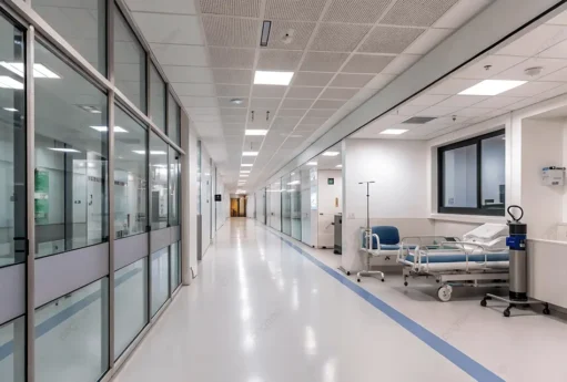 pngtree a spacious and modern hospital hallway with clean glass partitions image 17907383