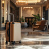 sleek sophisticated upscale suitcase mockup takes center stage luxurious hotel lobby highlighting its exquisite design unrivaled durability perfect discerning travelers