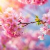 horizontal banner with sakura flowers pink color sunny backdrop beautiful nature spring background with branch blooming sakura sakura blossoming season japan