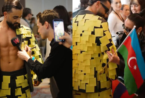 "Avroviziya"da maraqlı anlar: Cəmilə erməni təmsilçinin üzərinə nə yazdı? - FOTO/VİDEO 30 334614