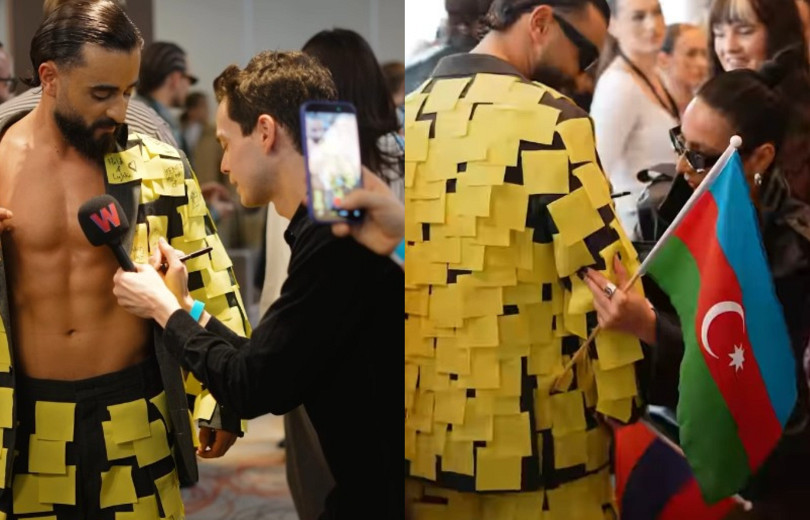 “Avroviziya”da maraqlı anlar: Cəmilə erməni təmsilçinin üzərinə nə yazdı? – FOTO/VİDEO