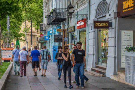 Lively street scene in Tbilisi
