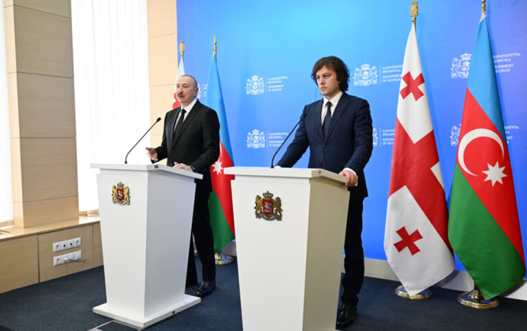 İlham Əliyev və Kobaxidze mətbuata bəyanatlarla çıxış etdilər - FOTOLAR