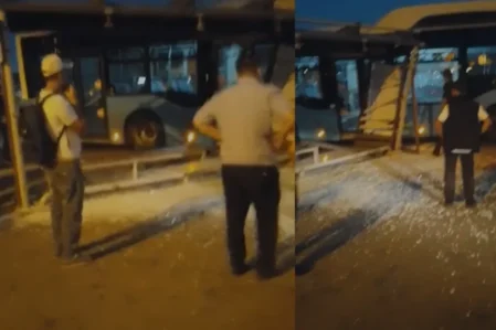 Bakıda sərnişin avtobusu dayanacağa girdi – VİDEO