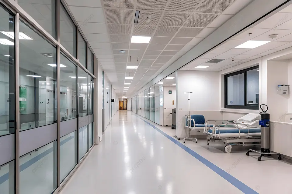 pngtree a spacious and modern hospital hallway with clean glass partitions image 17907383 1