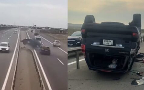Yuxulu sürücü “Prado”nu aşırdı – Anbaan video